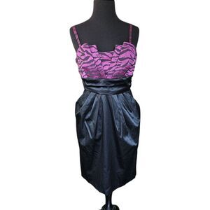 B Wear Too! Juniors 11 Black/Purple Spaghetti Strap Dress Animal Print Y2k HOCO